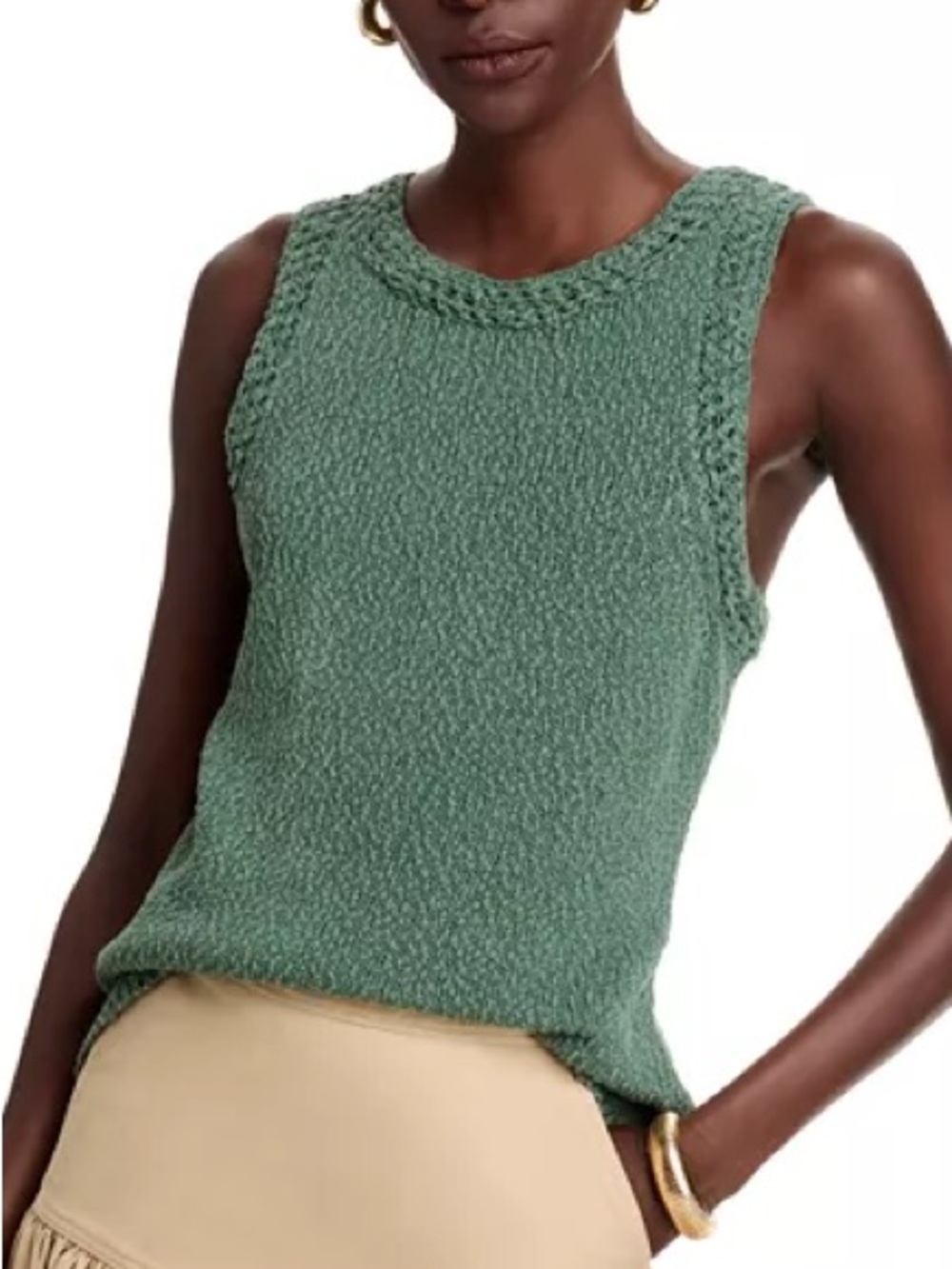TOMMY BAHAMA Crochet Trim Sleeveless Sweater Tank Top Linen Green Women’s Small